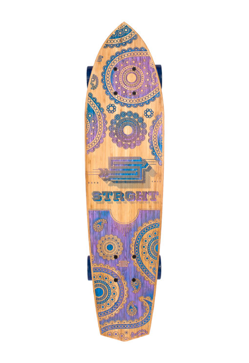 Diamond Tail Cruiser Skateboard in Bamboo - Bandit in Radiant Orchid and Blue Tie-Dye