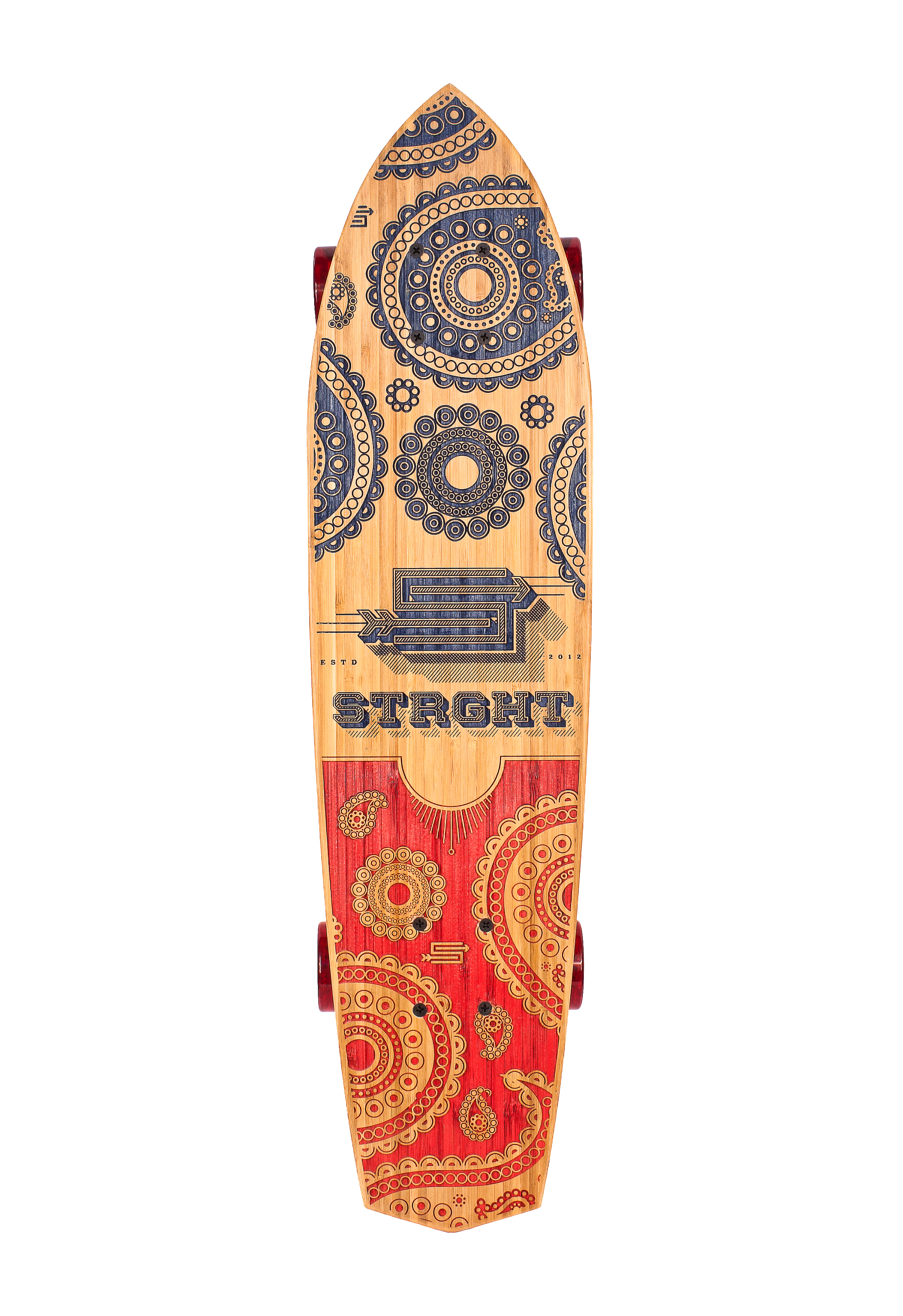 Diamond Tail Cruiser Skateboard in Bamboo - Bandit in Blue and Red